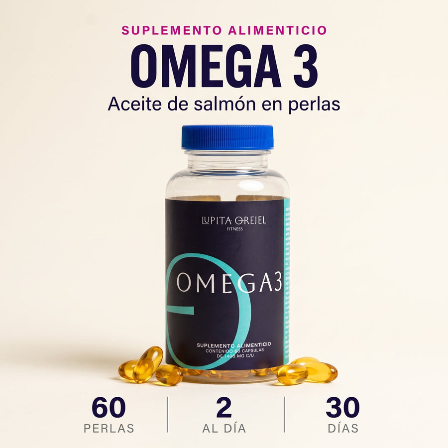 Frasco de Omega 3 de aceite de salmón de LO Fitness, 60 perlas
